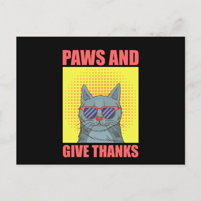 Carte Postale Drôle Chat de Thanksgiving Pattes Et Rendez Grâce (Devant)