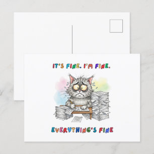 Carte Postale Drôle Chat Quirky "Tout va bien"