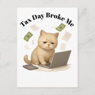 Carte Postale Drôle Chat Stressé Minimal Beige Jour de l'Impôt