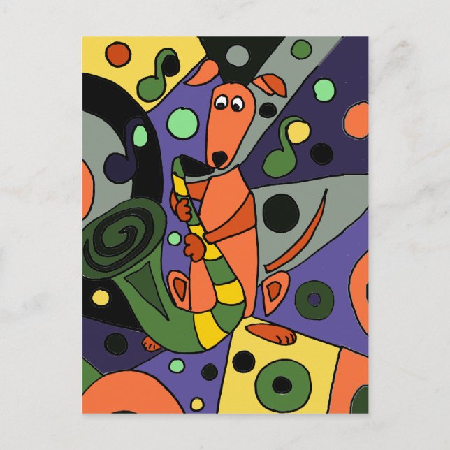 Carte Postale Drôle Chien Greyhound Jouant Saxophone (Devant)