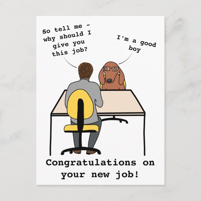 Carte Postale Drôle chien illustration félicitations nouvel empl (Devant)