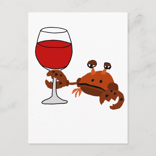 Carte Postale Drôle Crabe Boire Vin Artwork (Devant)