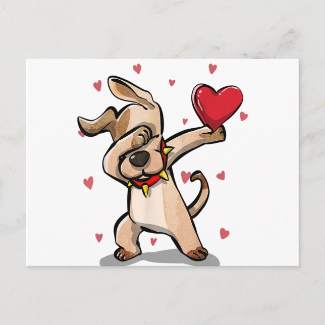Carte Postale Drôle Dabbing Chien Coeur Saint Valentin Garçons c (Devant)