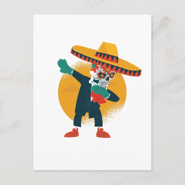 Carte Postale Drôle Dabbing CincoDeMayo Skeleton Skull sucre (Devant)