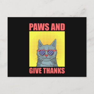 Carte Postale Drôle de chat de Thanksgiving qui donne des pattes