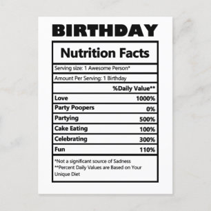 Carte postale drôle de faits nutritionnels d'anniv