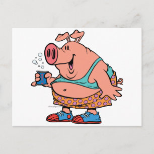 Carte Postale drôle de fête animal porc dessin animé