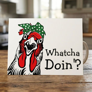 Carte Postale Drôle de poulet au bandana vert Whatcha Doin