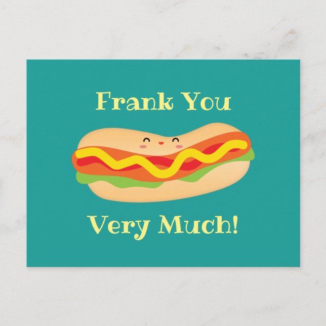 Carte Postale Drôle de remerciement très drôle Pun de hot dog hu (Devant)