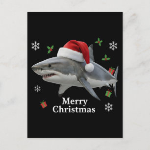 Carte Postale Drôle de requin de Noël Chapeau de Père Noël Réali