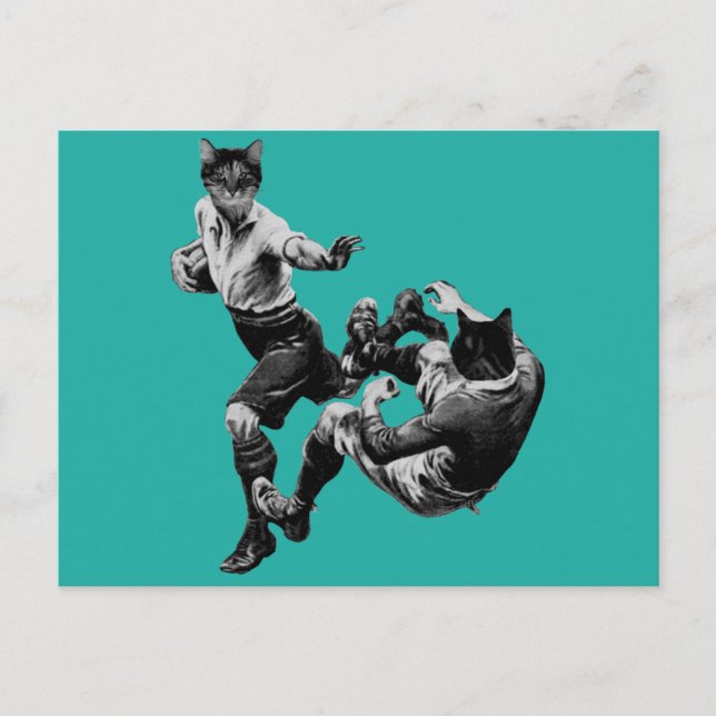 Carte Postale drôle de rugby vintage jouant aux chats (Devant)