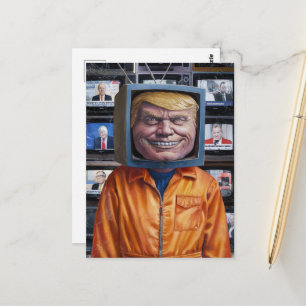 Carte Postale Drôle de Trump coincé dans une TV
