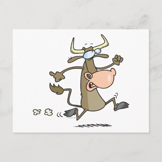 Carte Postale drôle de vache caricaturale sur la course moove (Devant)