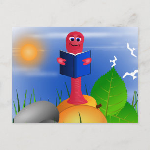 Carte postale drôle de ver de bibliothèque mignon