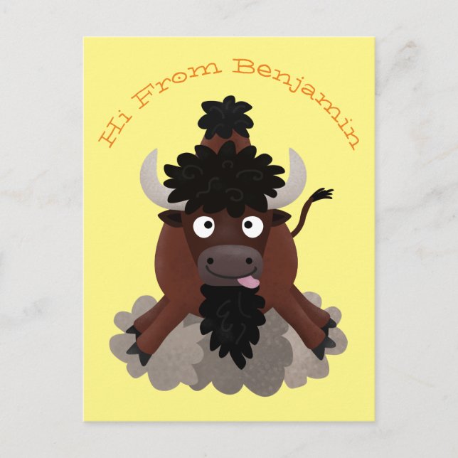 Carte Postale Drôle dessin animé de bison de buffle (Devant)