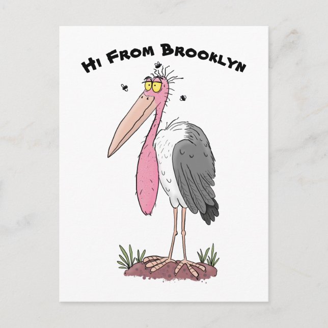 Carte Postale Drôle dessin animé de cigogne en marabou (Devant)