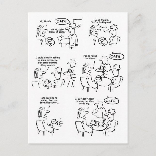 Carte Postale Drôle dessin animé de femmes dans un café (Devant)