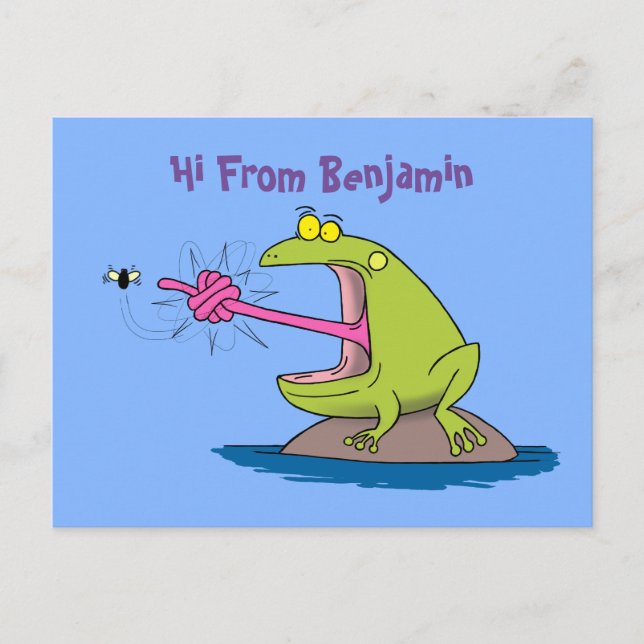 Carte Postale Drôle dessin animé de grenouille et mouche (Devant)