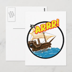 Carte Postale Drôle dessin animé Navire pirate