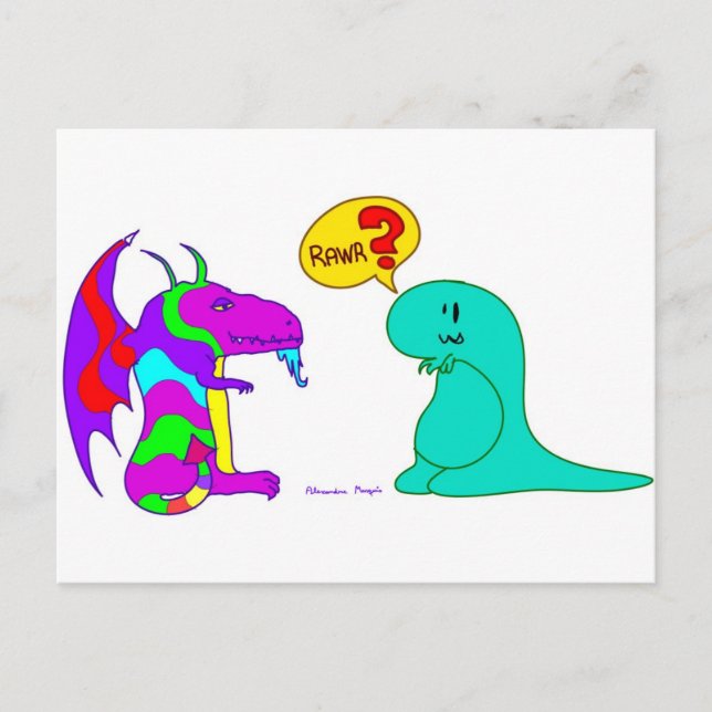 Carte Postale Drôle Dinos Dinos Cute Dinosaur Dragon Rawr ? (Devant)