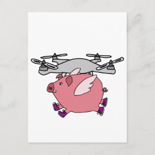 Carte Postale Drôle drone de cochon volant Dessin