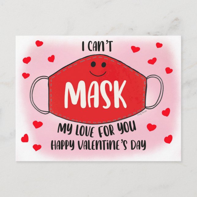 Carte Postale Drôle en classe Valentines Masque Distances social (Devant)