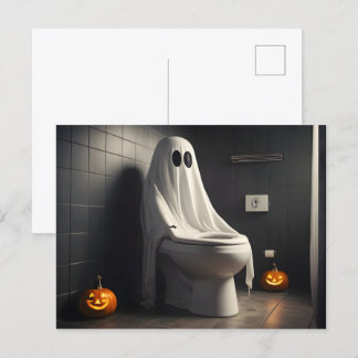 Carte Postale Drôle fantôme d'Halloween dans les toilettes de la