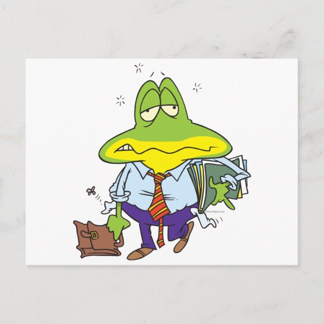 Carte Postale drôle fatigué fatigué travail homme grenouille (Devant)