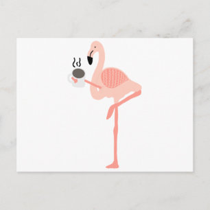Carte Postale Drôle Flamant rose rose Boire Café