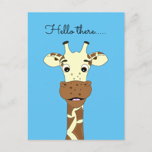 Carte Postale Drôle girafe dessin animé bleu Bonjour enfants car