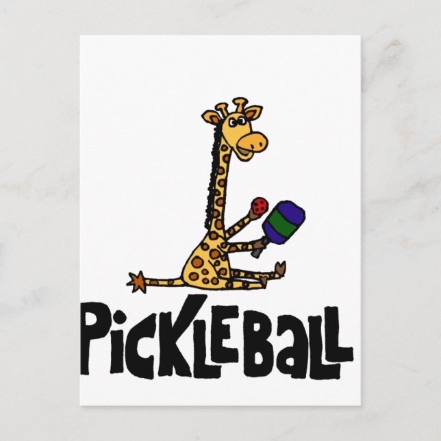Carte Postale Drôle Giraffe Jouer Pickleball Cartoon (Devant)