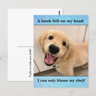 Carte Postale Drôle Golden Retriever livre chien Shelf Joke Mème