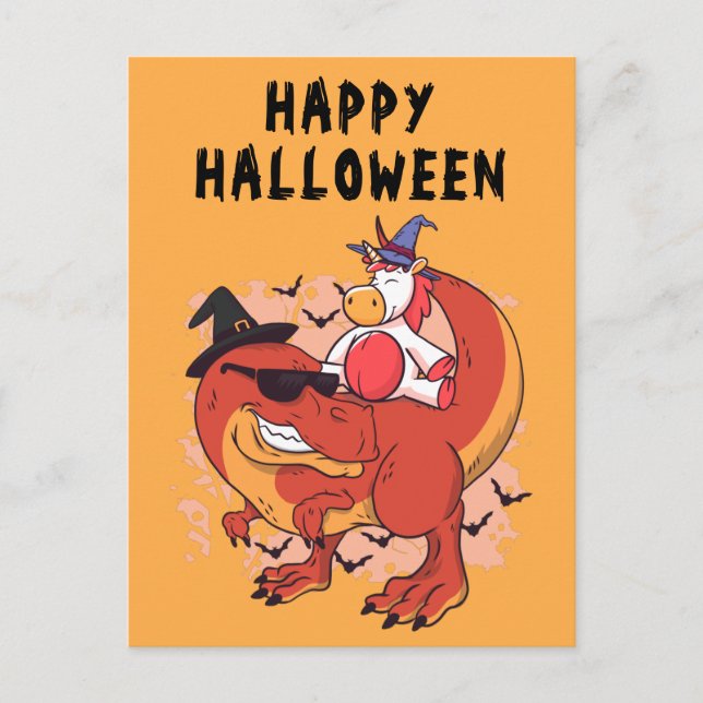 Carte Postale Drôle Halloween Dinosaur Cute Unicorn (Devant)