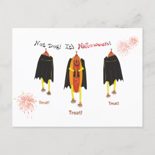 Carte Postale Drôle Halloween Vampire Hot Dogs Trick ou Treat