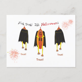 Carte Postale Drôle Halloween Vampire Hot Dogs Trick ou Treat