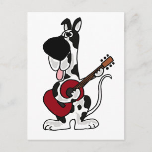 Carte Postale Drôle Harlequin grand Danois Jouer de la guitare