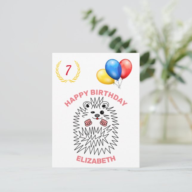 Carte Postale Drôle Hérisson. Joyeux anniversaire personnalisabl (Debout devant)
