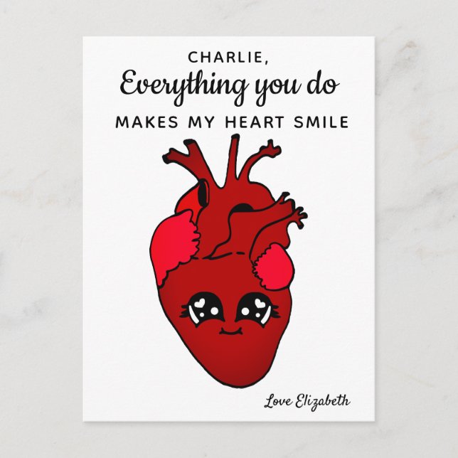 Carte Postale Drôle Kawaii Real Heart Dessin Saint Valentin (Devant)