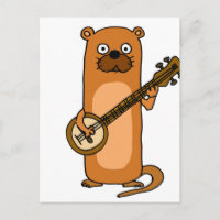 Drôle Loup de mer Jouer Banjo Cartoon