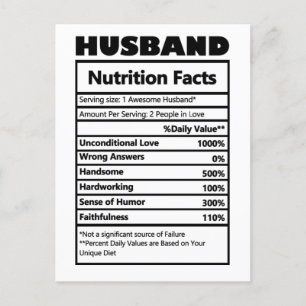 Carte Postale Drôle Mari Nutrition Facts Plaisanteries