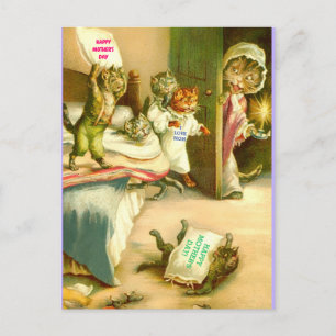 Carte Postale Drôle Mère's Day Chat et chatons, Image Vintage