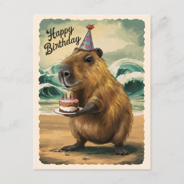 Carte Postale Drôle Mignon Capybara Joyeux Anniversaire (Devant)