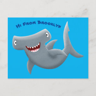 Carte Postale Drôle mignon requin marteau dessin animé