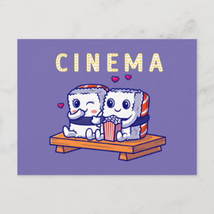 Carte Postale Drôle Mignonne Sushi Couple Regarder Accueil Ciném