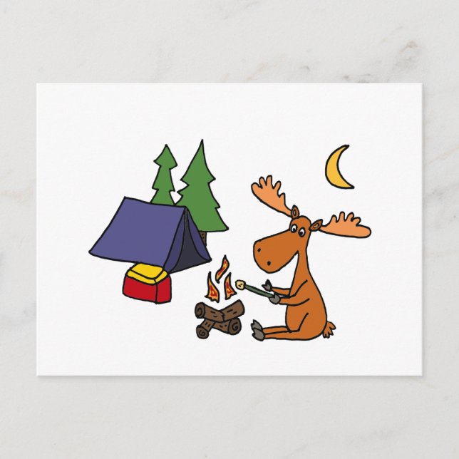 Carte Postale Drôle Moose Camping Cartoon (Devant)