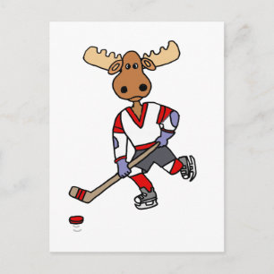 Carte Postale Drôle Moose Jouer Cartoon De Hockey Sur Glace