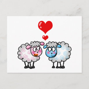 Carte Postale Drôle mouton de dessin animé, couple Mariage