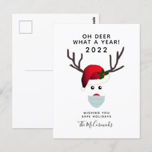 Carte Postale Drôle Noël 2021 Covid Visage Reindeer