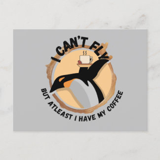 Carte Postale Drôle Pingouin Boire Café