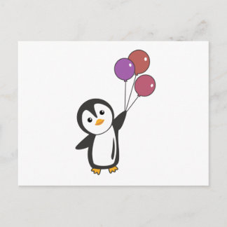 Carte Postale Drôle Pingouin S'Envole Avec Des Ballons